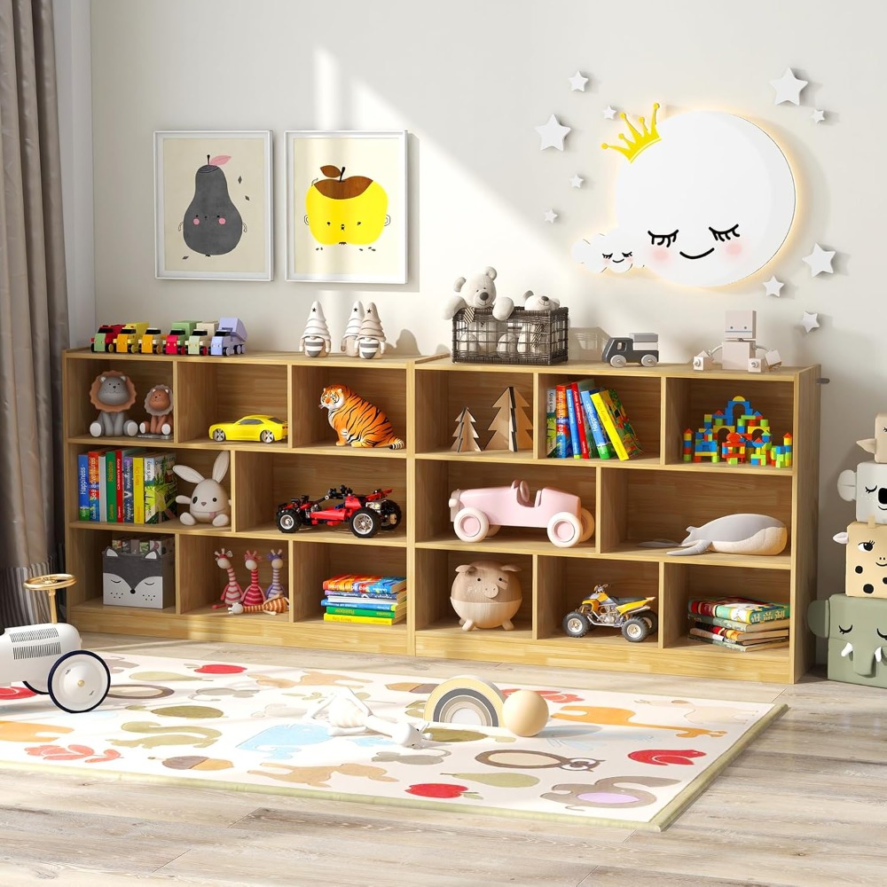 Montessori Shelf Toy - 3-Shelf Kids Bookcase Wooden Toy Storage