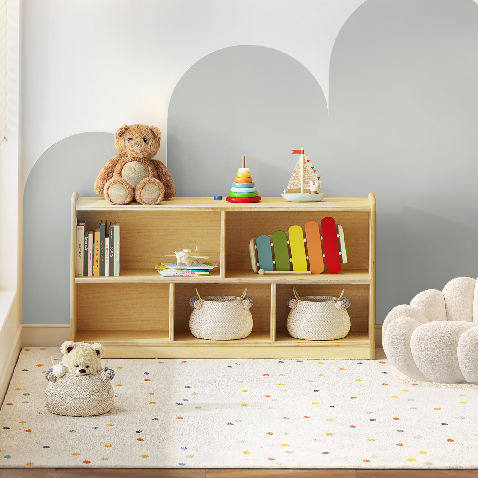 Montessori Shelf Toy - 2-Tier Wood Montessori Cabinet For Kids,Toddler