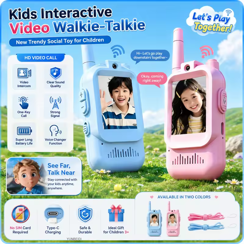 Kids Education Recreation - 2PC Kids Video Walkie Talkies USB