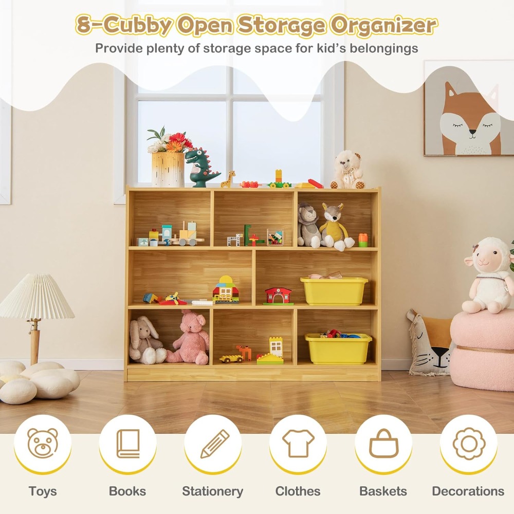 3-Shelf Kids Bookcase Wooden T - Montessori Shelf Toy ulasan dan harga