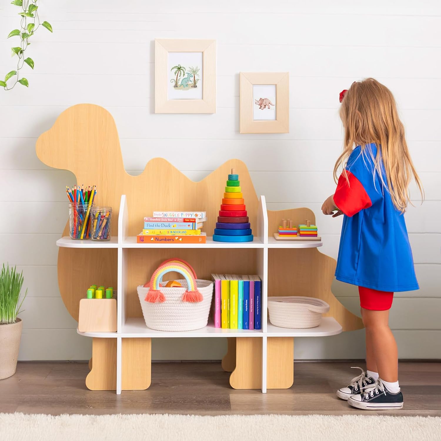 2-Tier Dinosaur Bookshelf for  - Montessori Shelf Toy ulasan dan harga