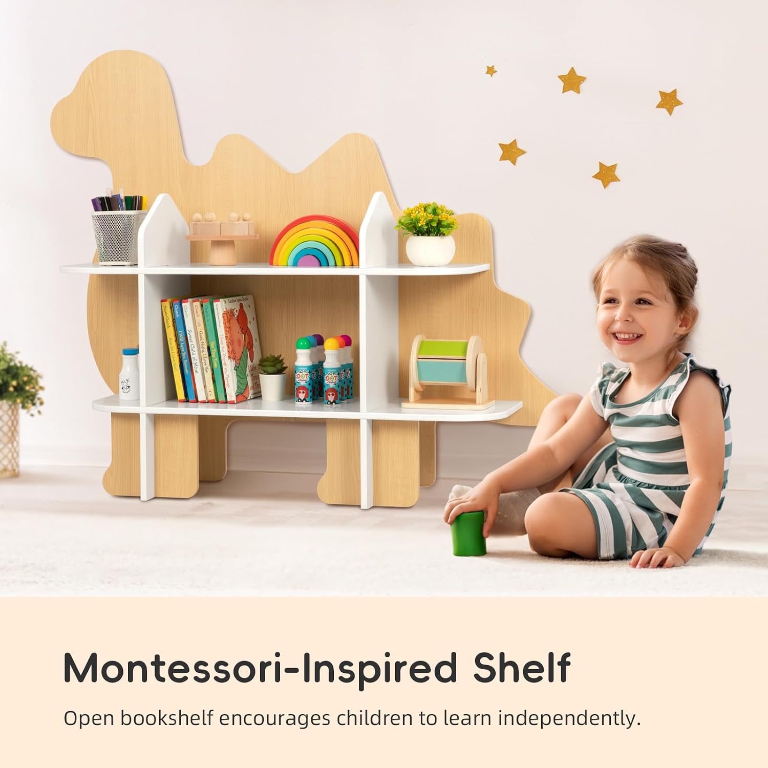 2-Tier Dinosaur Bookshelf for  - Montessori Shelf Toy ulasan dan harga