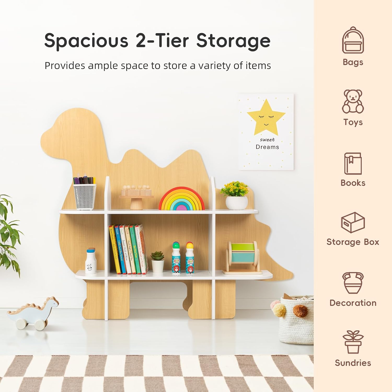 2-Tier Dinosaur Bookshelf for  - Montessori Shelf Toy ulasan dan harga