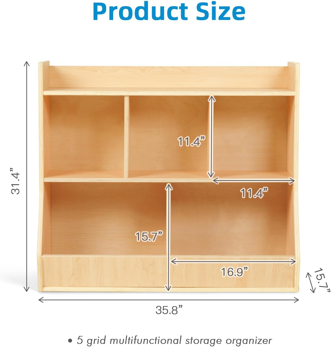 5-Cubby Wooden Bookshelf & Toy - Montessori Shelf Toy ulasan dan harga